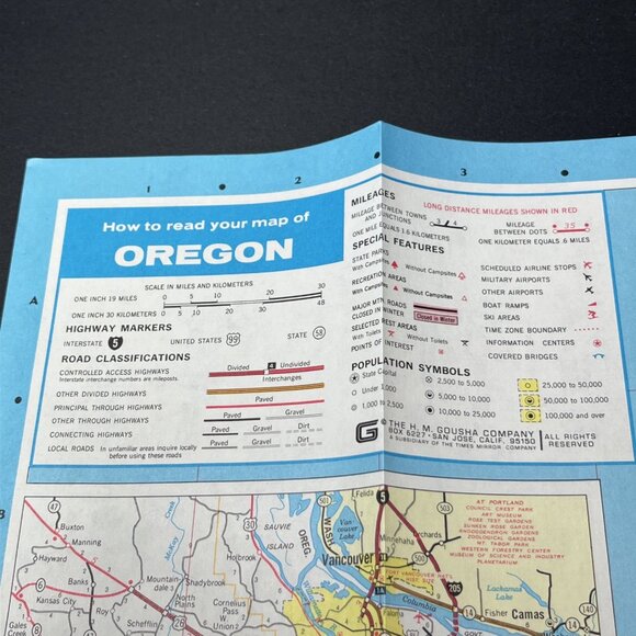 1970s Gousha/Chek-Chart Oregon Map Full Color City Index Plus Mileage Charts USA - Picture 5 of 12